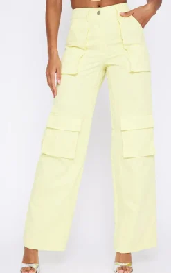 Clearance PrettyLittleThing Twill Pocket Detail High Waist Cargo Pants Pale Yellow