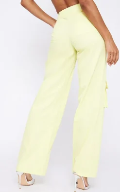 Clearance PrettyLittleThing Twill Pocket Detail High Waist Cargo Pants Pale Yellow