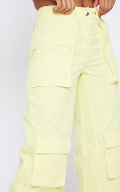 Clearance PrettyLittleThing Twill Pocket Detail High Waist Cargo Pants Pale Yellow