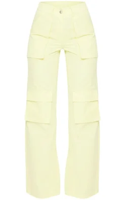 Clearance PrettyLittleThing Twill Pocket Detail High Waist Cargo Pants Pale Yellow