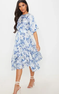 Floral Print Open Back Pleated Midi Dress-PrettyLittleThing Outlet