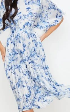 Floral Print Open Back Pleated Midi Dress-PrettyLittleThing Outlet