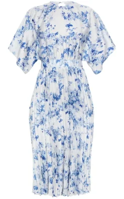 Floral Print Open Back Pleated Midi Dress-PrettyLittleThing Outlet