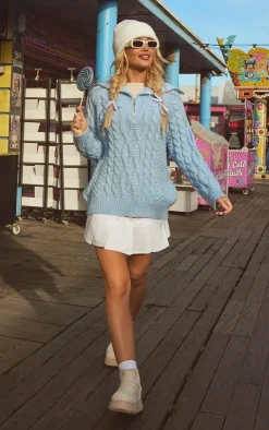 PrettyLittleThing Knitted Tops*Half Zip Cable Knitted Sweater