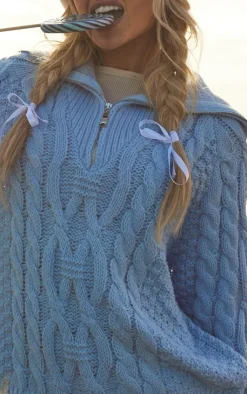 PrettyLittleThing Knitted Tops*Half Zip Cable Knitted Sweater