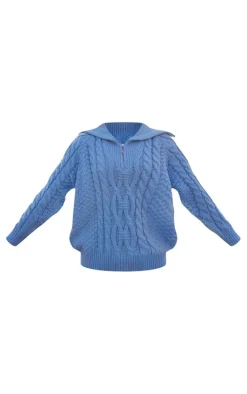 PrettyLittleThing Knitted Tops*Half Zip Cable Knitted Sweater