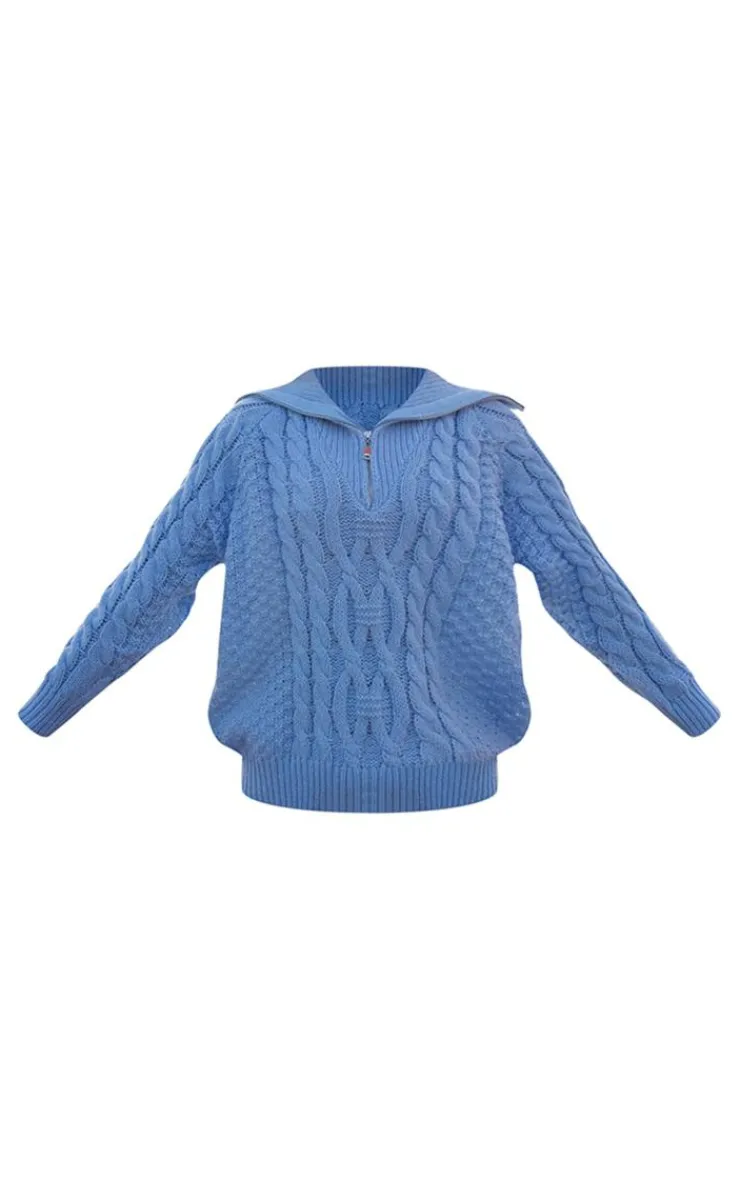 PrettyLittleThing Knitted Tops*Half Zip Cable Knitted Sweater