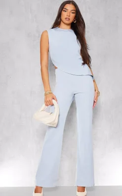 Clearance PrettyLittleThing Tailored Low Rise Skinny Flared Pants Pastel Blue