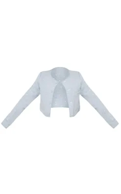 Pastel Blue Textured Sequin Cropped Jacket
