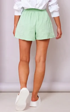 Pastel Green Linen Feel Basic Boxy Shorts