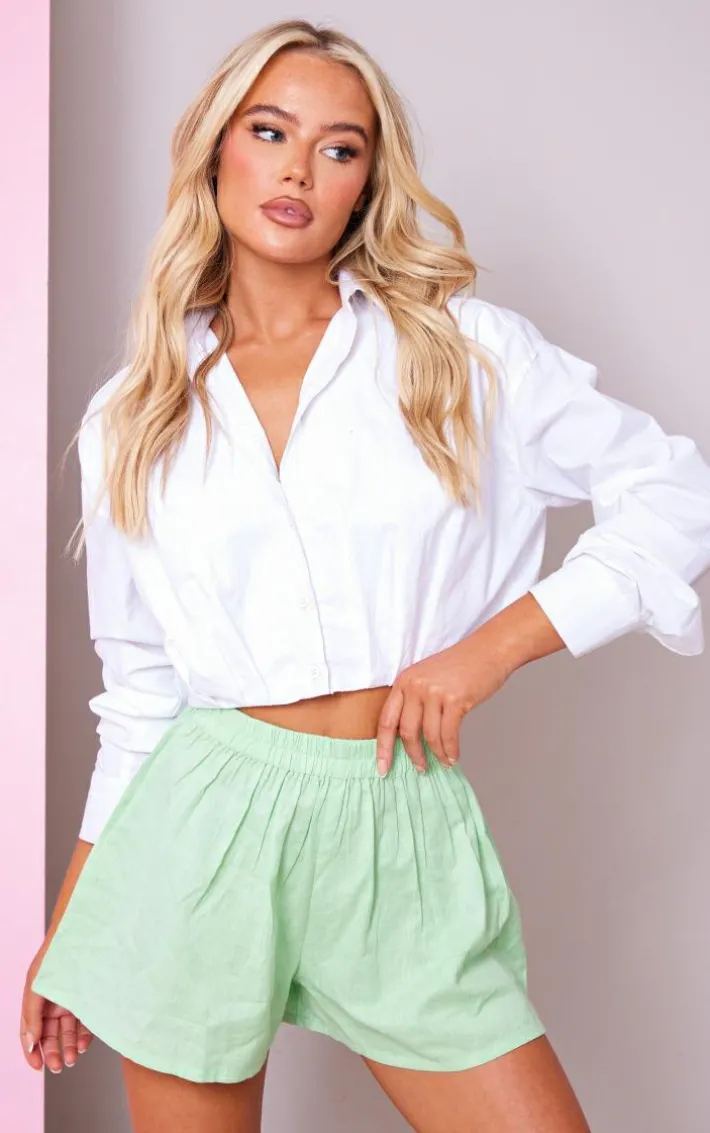 Pastel Green Linen Feel Basic Boxy Shorts