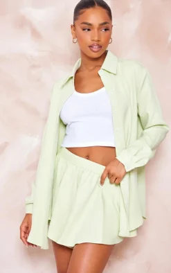 New PrettyLittleThing Long Sleeve Oversized Shirt Pastel Green