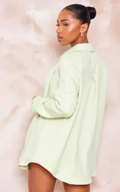 New PrettyLittleThing Long Sleeve Oversized Shirt Pastel Green