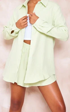 New PrettyLittleThing Long Sleeve Oversized Shirt Pastel Green