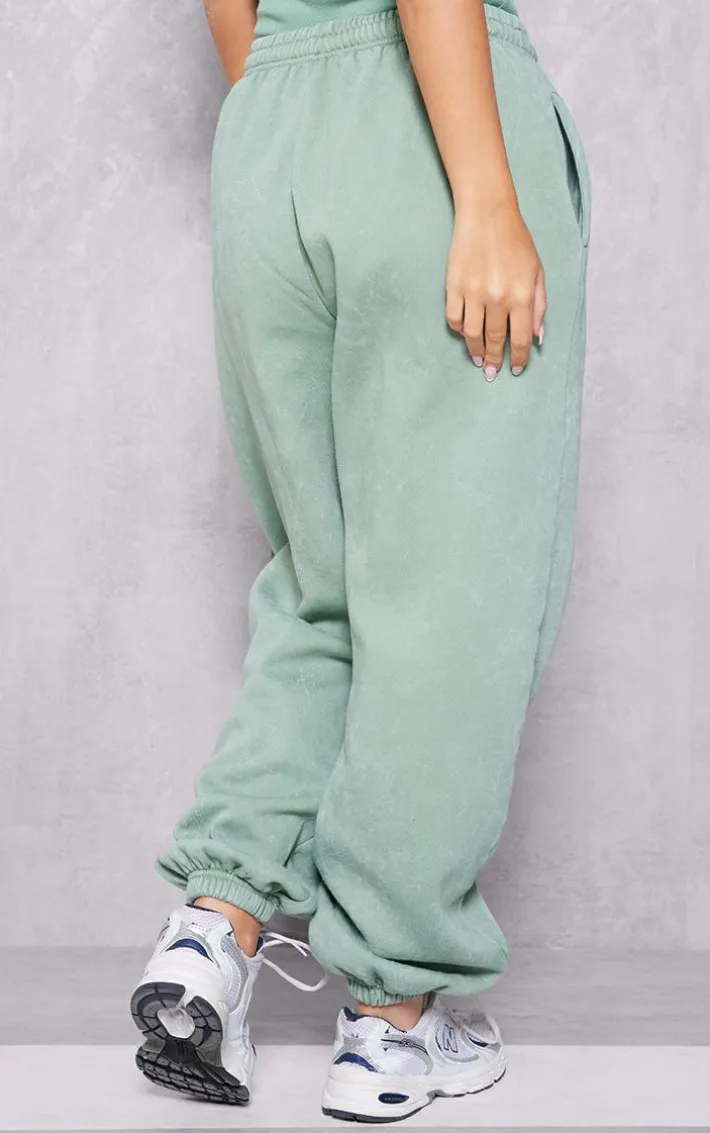 Pastel Green Pintuck Detail Oversized Sweatpants