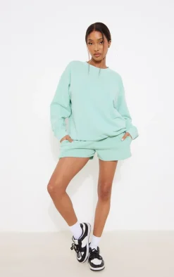 Discount PrettyLittleThing Washed Sweat Shorts Pastel Green