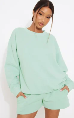 Discount PrettyLittleThing Washed Sweat Shorts Pastel Green