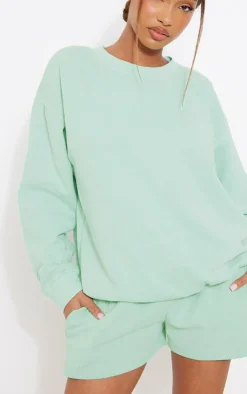 Discount PrettyLittleThing Washed Sweat Shorts Pastel Green