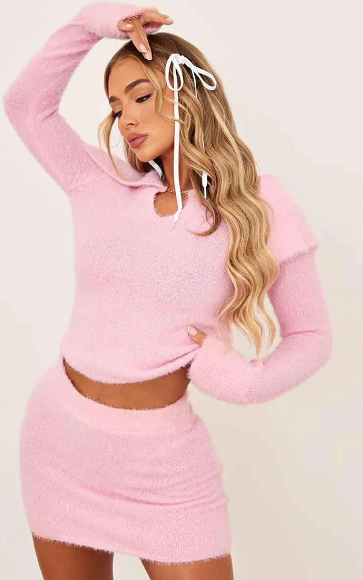 Sale PrettyLittleThing Eyelash Knit Mini Skirt Pastel Pink