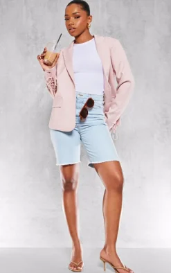 Pastel Pink Lace Up Sleeve Blazer