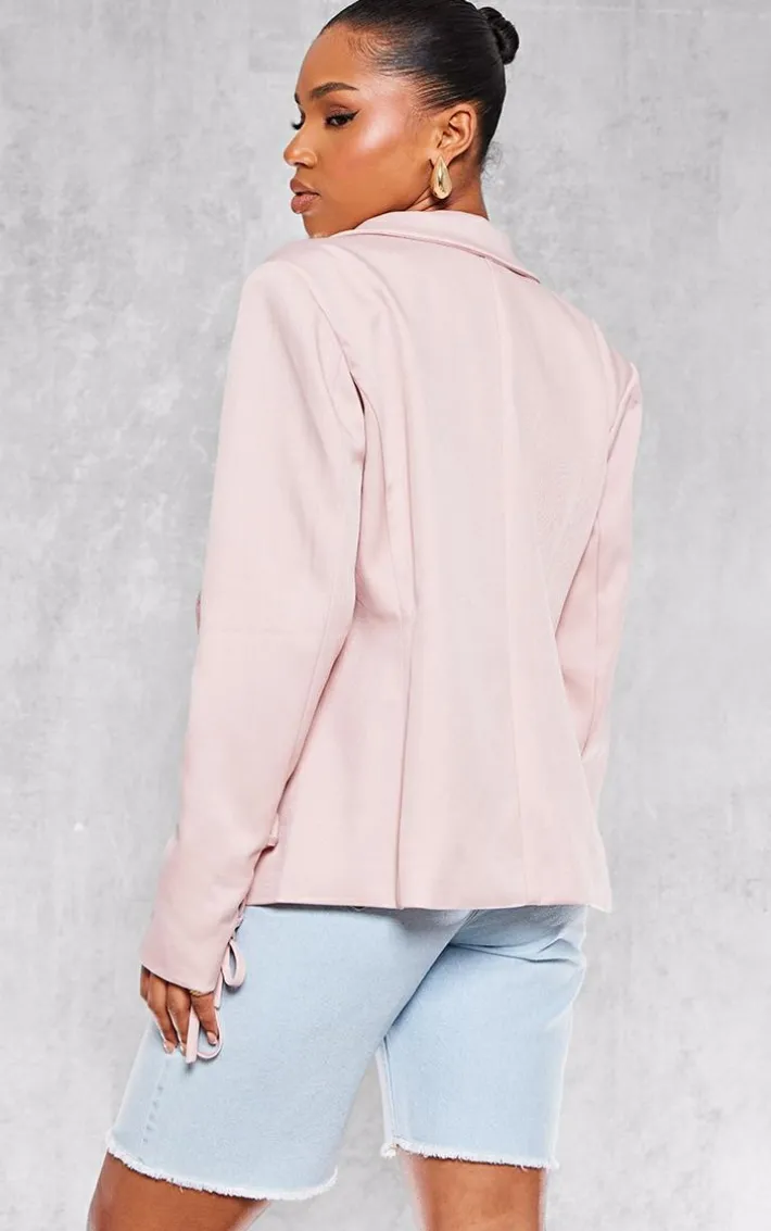 Pastel Pink Lace Up Sleeve Blazer