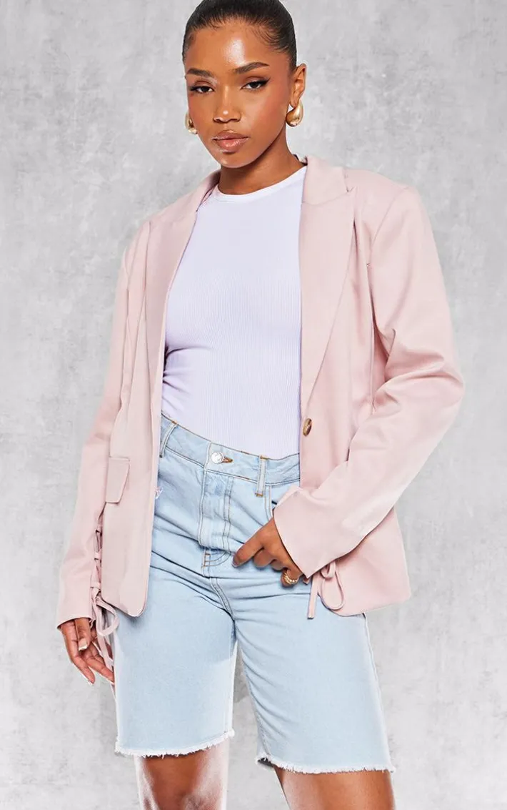 Pastel Pink Lace Up Sleeve Blazer