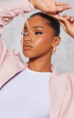 Pastel Pink Lace Up Sleeve Blazer