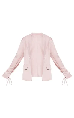 Pastel Pink Lace Up Sleeve Blazer
