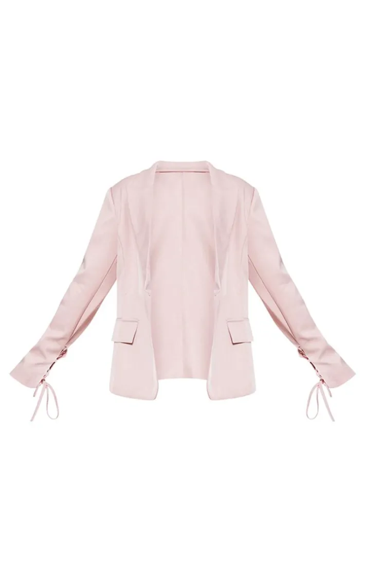 Pastel Pink Lace Up Sleeve Blazer