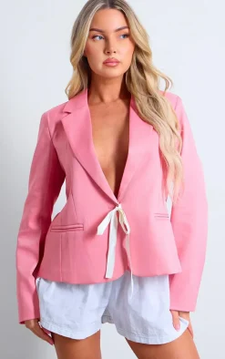 Pastel Pink Ribbon Detail Blazer