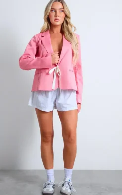 Pastel Pink Ribbon Detail Blazer