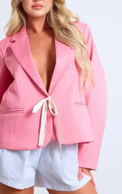 Pastel Pink Ribbon Detail Blazer