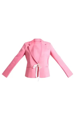 Pastel Pink Ribbon Detail Blazer