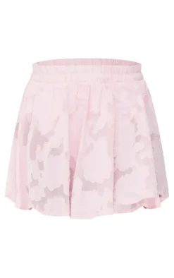 New PrettyLittleThing Sheer Floral Textured Floaty Shorts Pastel Pink