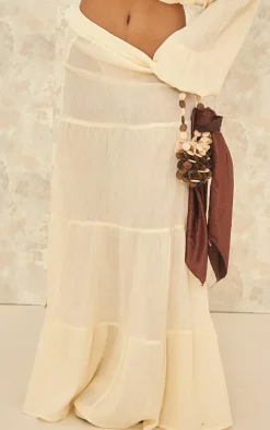 Sale PrettyLittleThing Pastel Yellow Cheesecloth Floaty Tiered Maxi Skirt Cream
