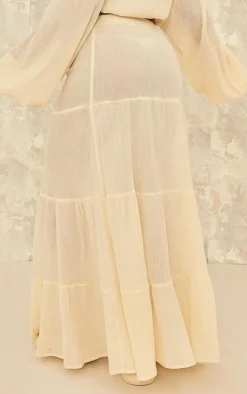 Sale PrettyLittleThing Pastel Yellow Cheesecloth Floaty Tiered Maxi Skirt Cream