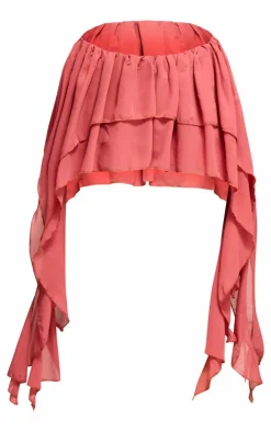 Online PrettyLittleThing Chiffon Ruffle Detail Mini Skirt Peach