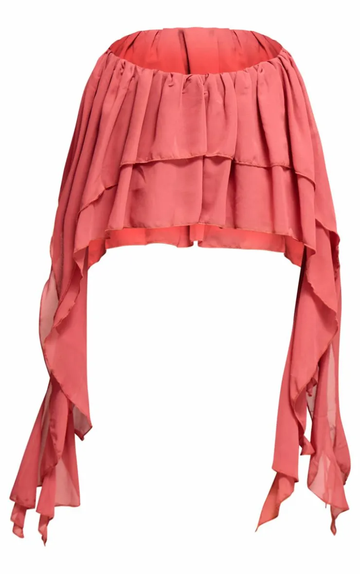 Online PrettyLittleThing Chiffon Ruffle Detail Mini Skirt Peach