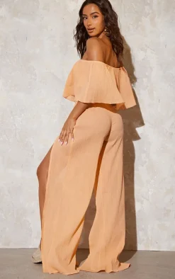 Peach Crepe Bardot Crop Beach Set