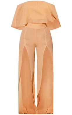 Peach Crepe Bardot Crop Beach Set