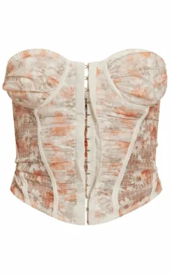 PrettyLittleThing Corsets*Floral Print Ruched Mesh Corset