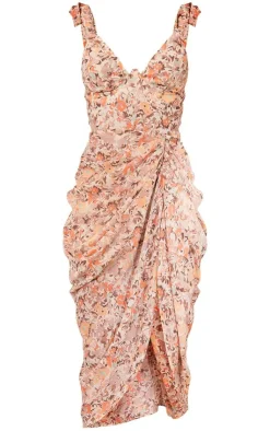 Floral Print Underwire Detail Draped Midi Dress-PrettyLittleThing Hot