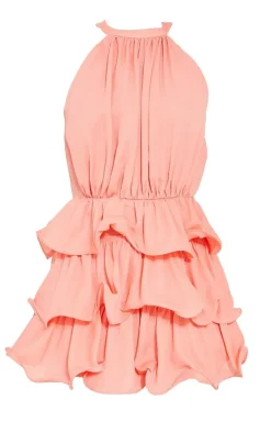 Tiered Frill Short Halterneck Romper-PrettyLittleThing Sale
