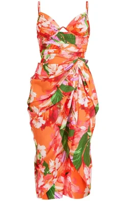 Tropical Print Underwire Detail Strappy Draped Midi Dress-PrettyLittleThing Hot