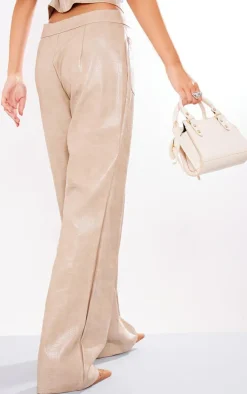 PrettyLittleThing Croc Faux Leather Front Pocket Wide Leg Pants Pebble