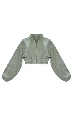 Pebble Washed Elasticated Hem Zip Crop Sweatshirt