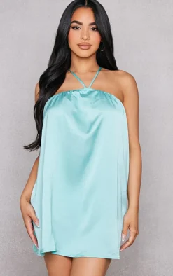 Petite Satin Stappy Halterneck Swing Dress-PrettyLittleThing Outlet