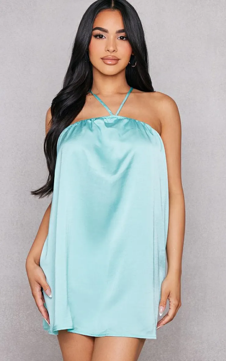 Petite Satin Stappy Halterneck Swing Dress-PrettyLittleThing Outlet