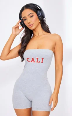 PrettyLittleThing Unitards*Petite Bandeau Cali Graphic Unitard