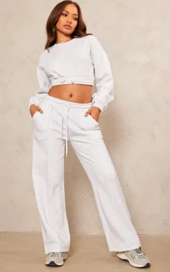 Hot PrettyLittleThing Petite Crop Elasticated Sweat Top Ash Grey